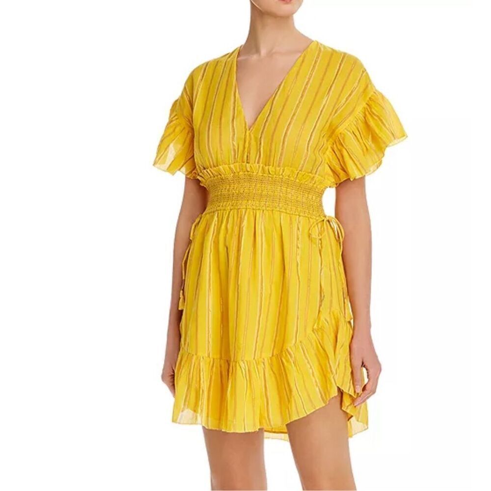 Saylor Adrianne Ruffle-Sleeve Mini Dress Yellow Metallic Size XS